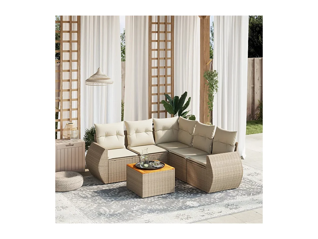 6-delige Loungeset met kussens poly rattan beige