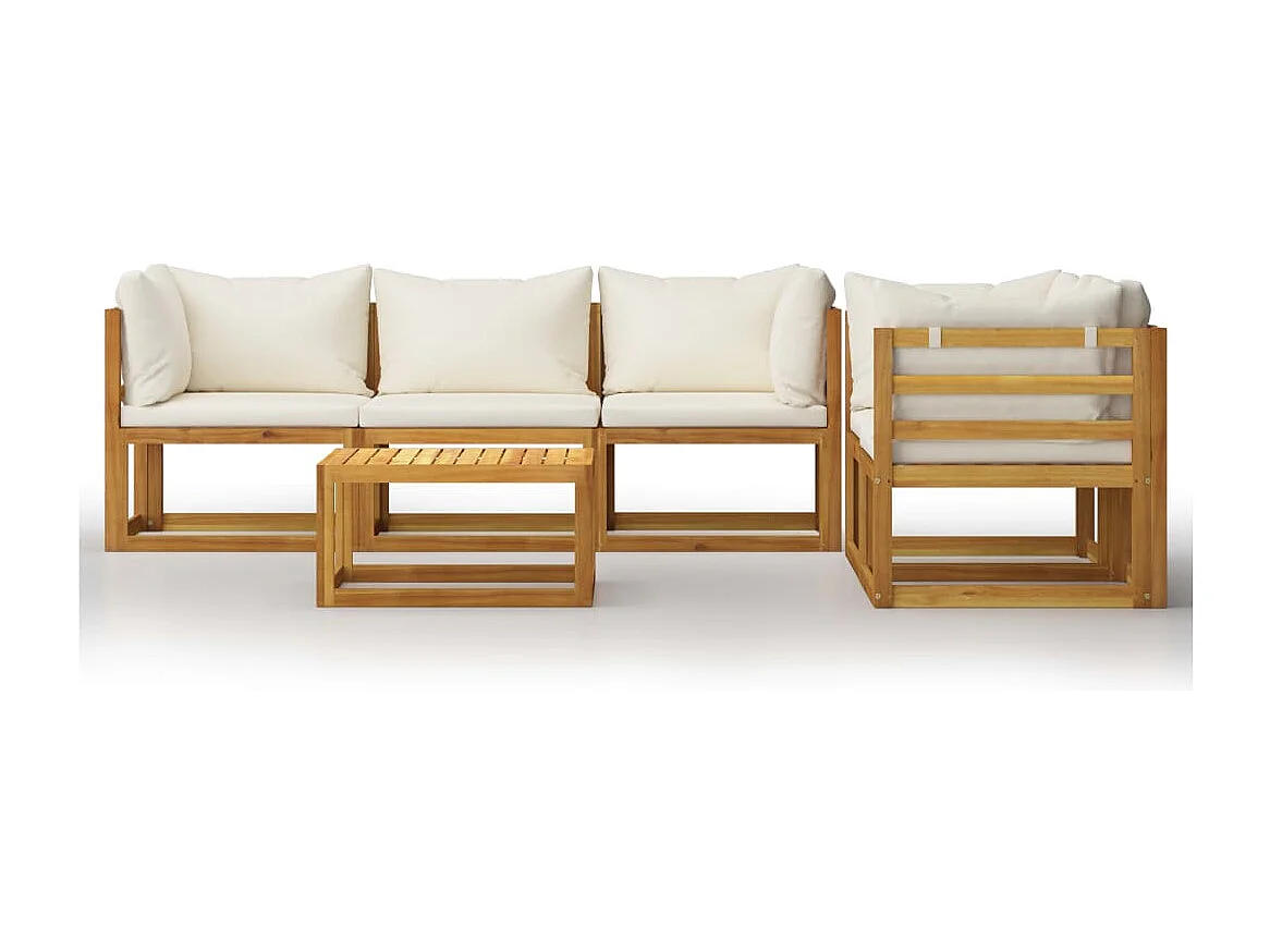 Salon de jardin 6 pièces avec coussin Crème Bois d'acacia solide