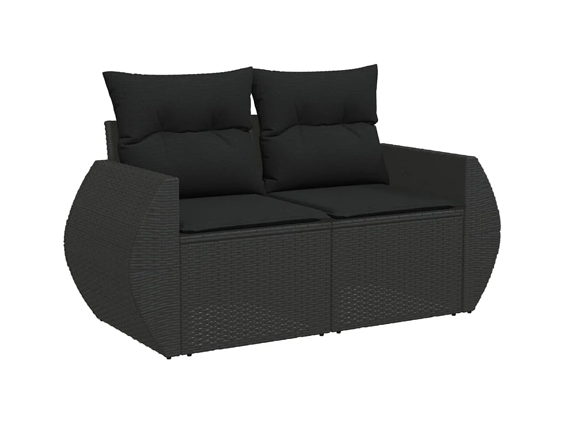 Salon de jardin 10 pièces avec coussins noir résine tressée