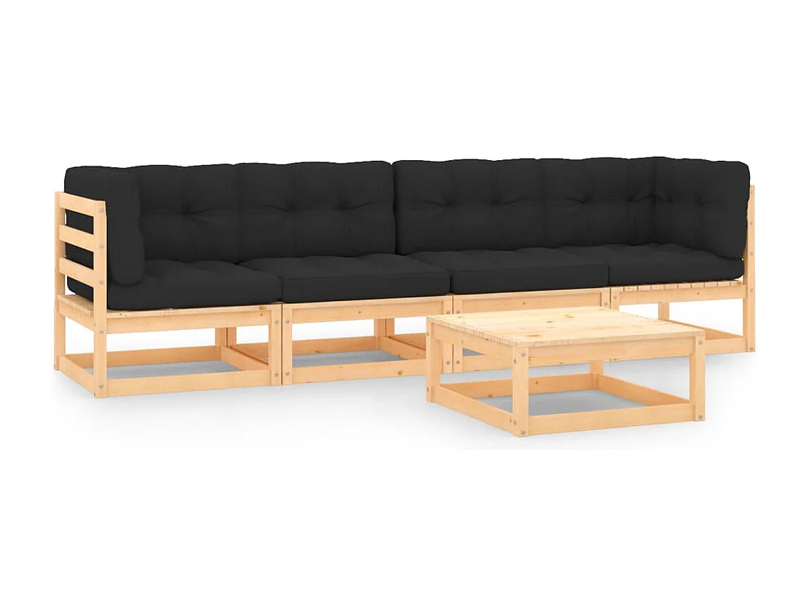 5 peças conjunto lounge de jardim c/ almofadões pinho maciço