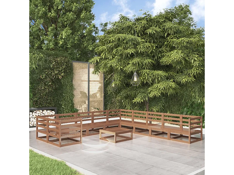Muebles de jardín 11 piezas madera maciza de pino