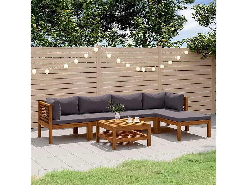 Salon de jardin 7 pièces avec coussin Bois d'acacia solide