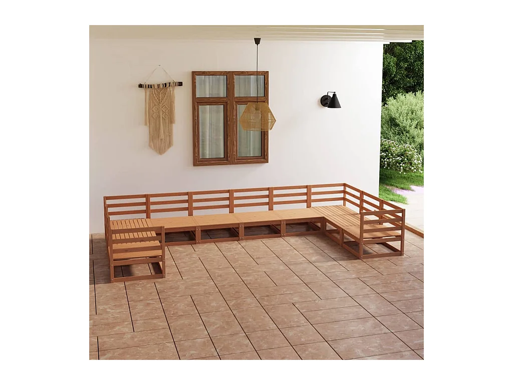 Muebles de jardín 10 piezas madera maciza de pino