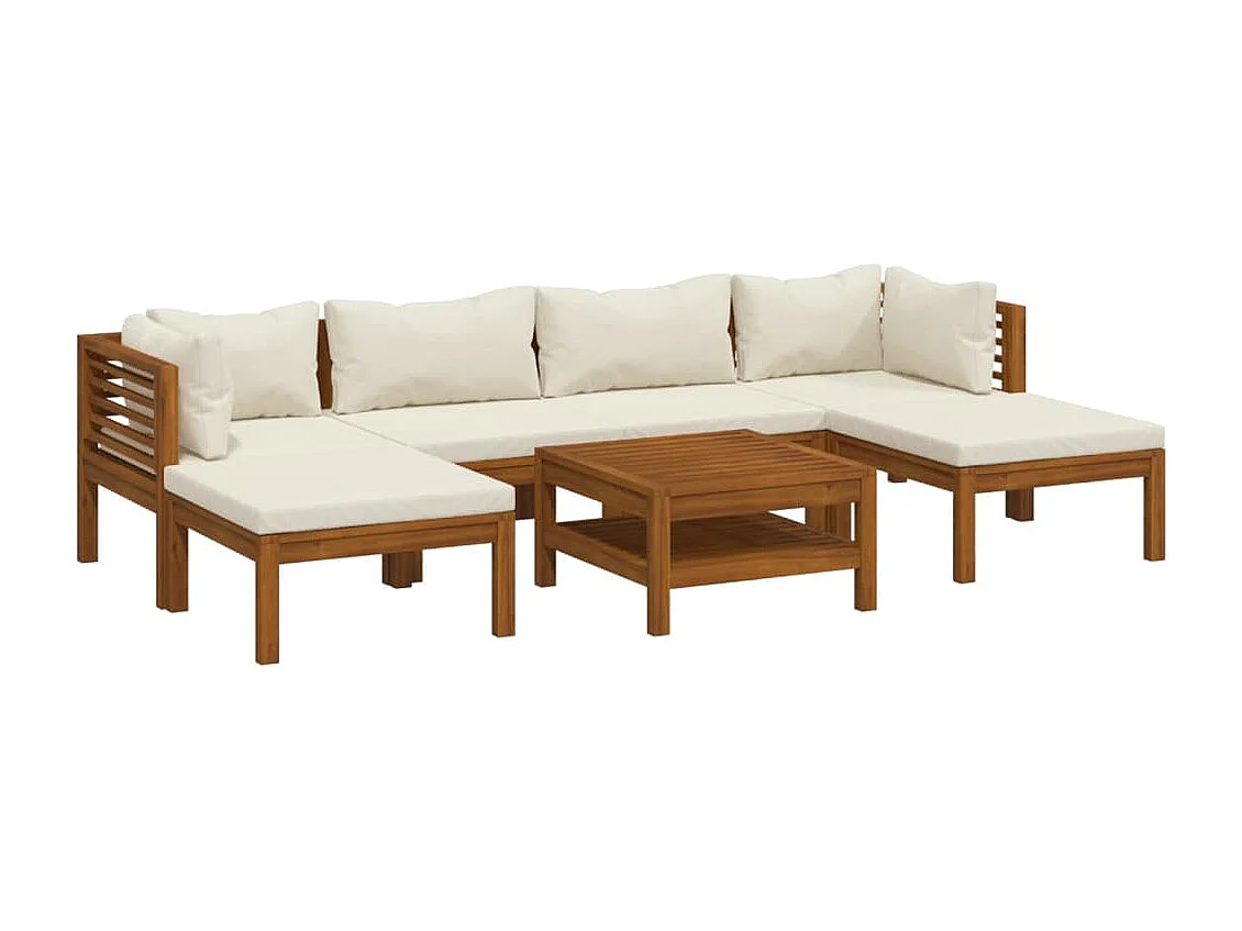 Salon de jardin 7 pièces avec coussin crème Bois d'acacia solide