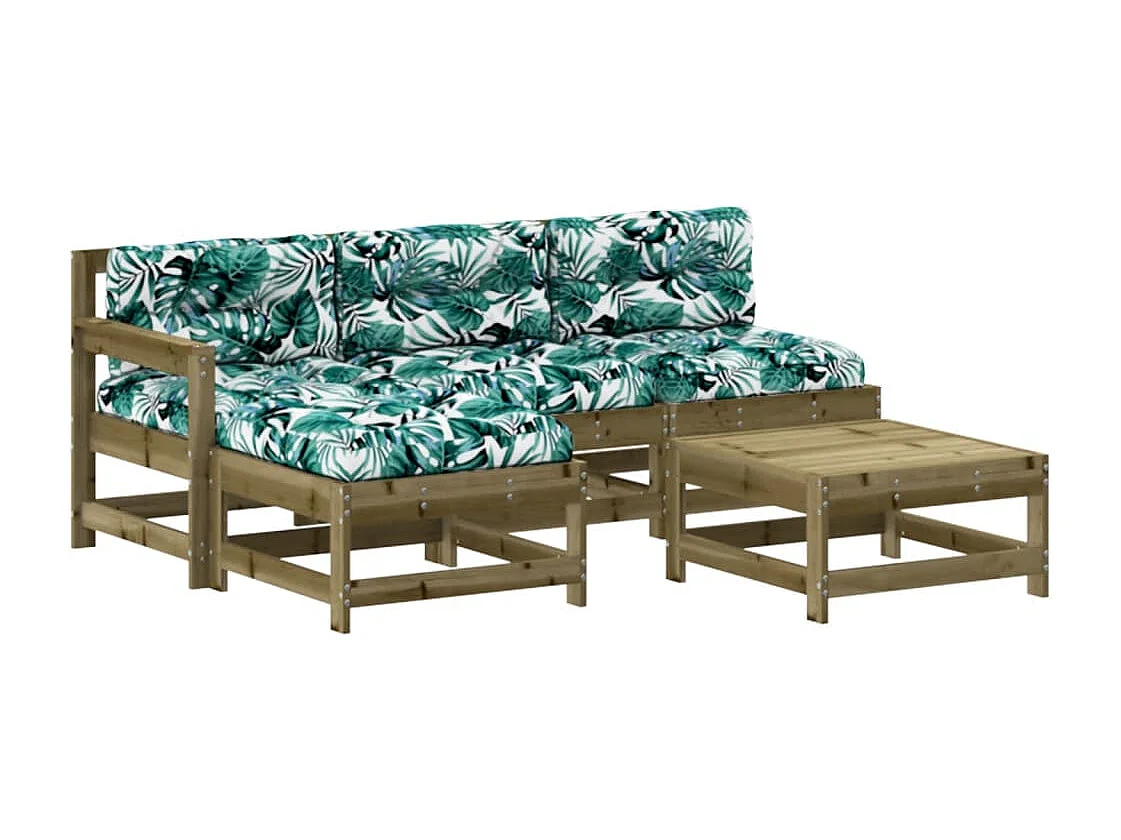 Juego de muebles jardín 5 piezas y cojines madera pino impregnada