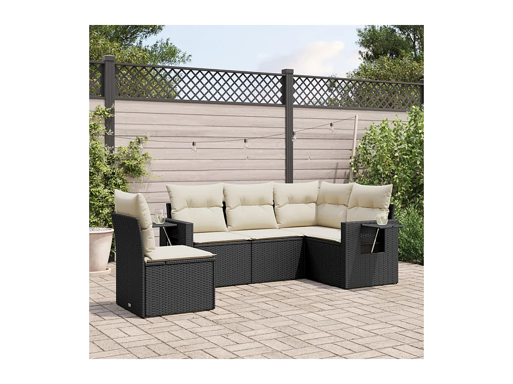 Salon de jardin 5 pièces avec coussins noir résine tressée