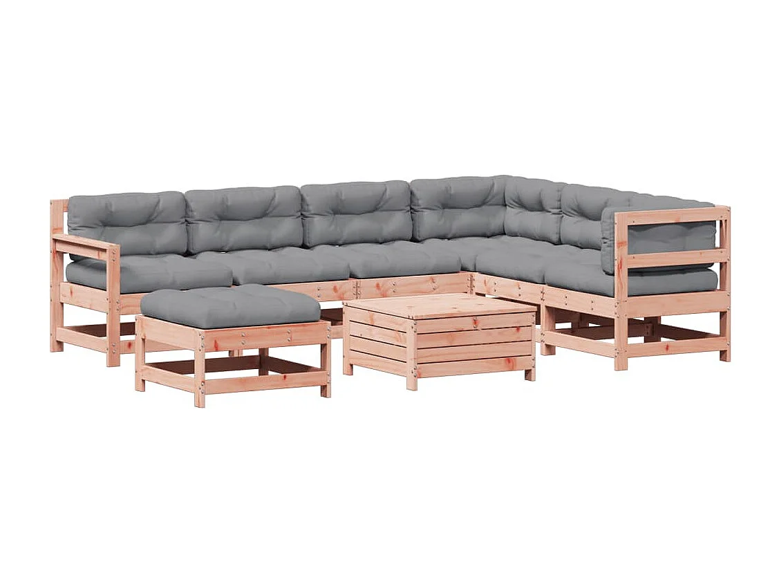 Juego de muebles jardín 8 piezas y cojines madera abeto Douglas
