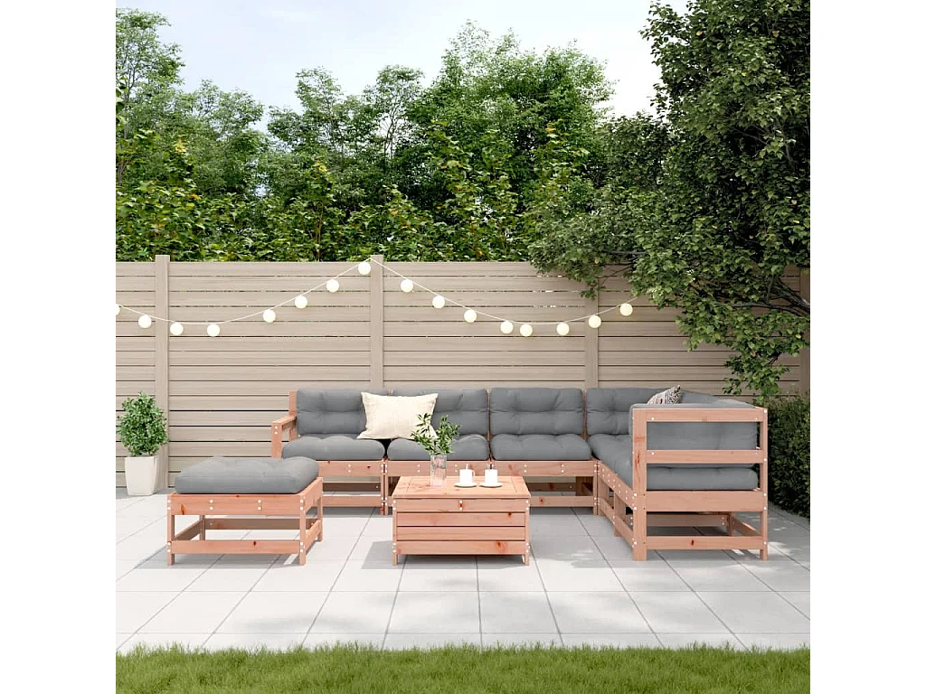 Juego de muebles jardín 8 piezas y cojines madera abeto Douglas