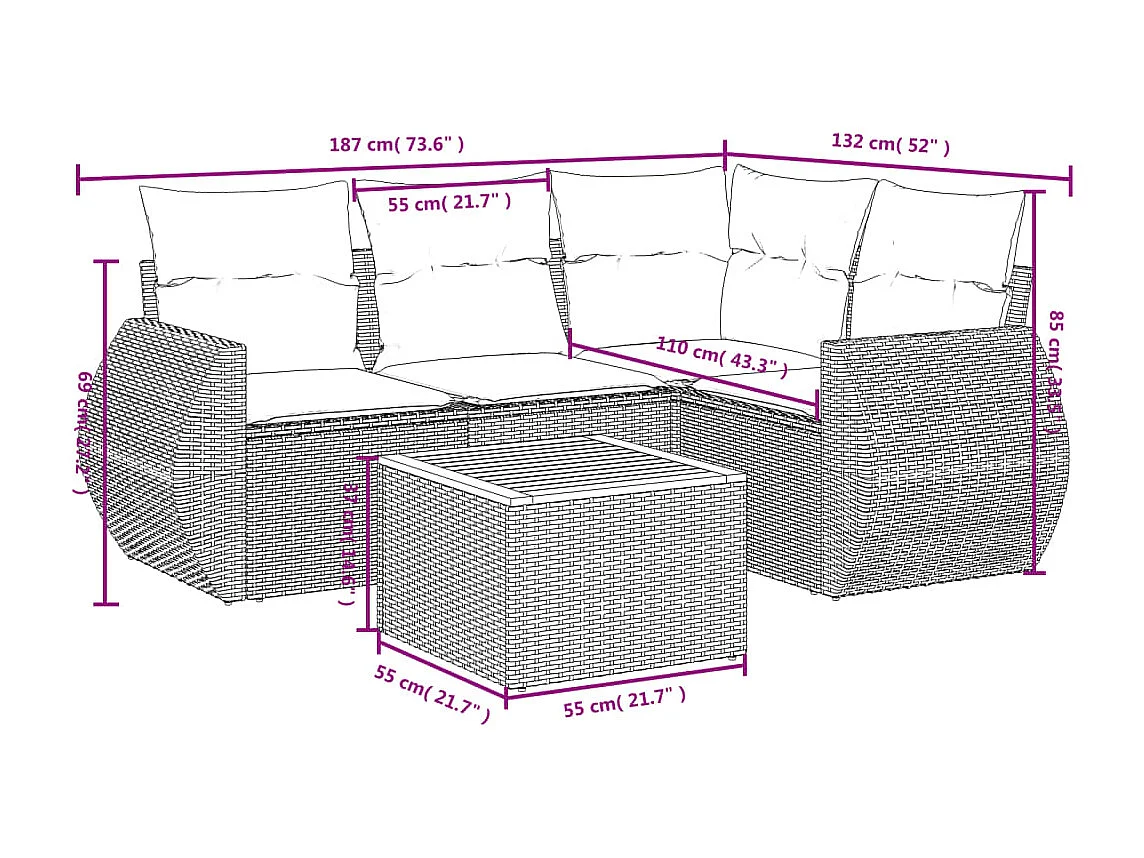 Juego de sofás jardín con cojines 5 piezas ratán sintético beige