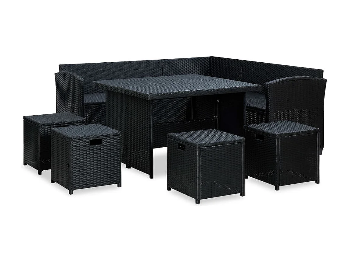 Salon de jardin 6 pièces avec coussins Résine tressée Noir