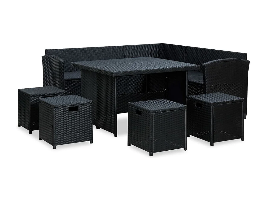 Salon de jardin 6 pièces avec coussins Résine tressée Noir