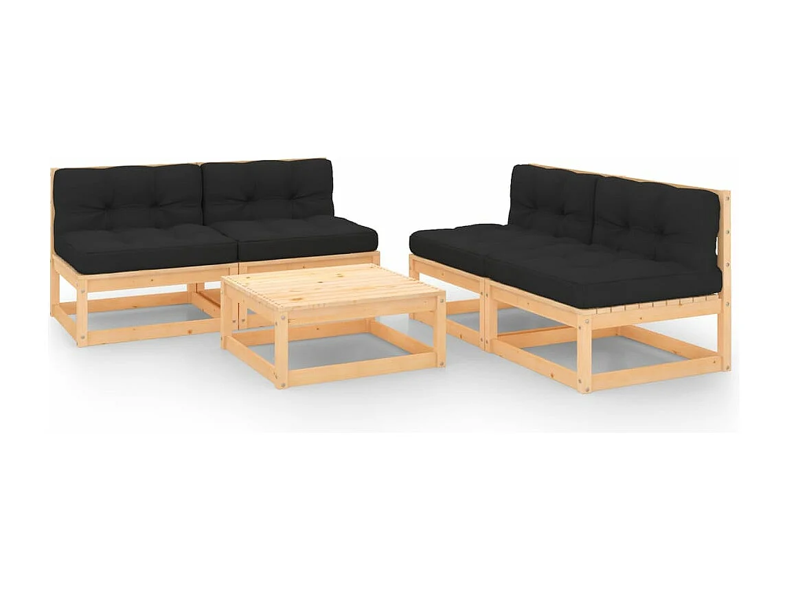 Salon de jardin 5 pièces avec coussins Bois de pin massif