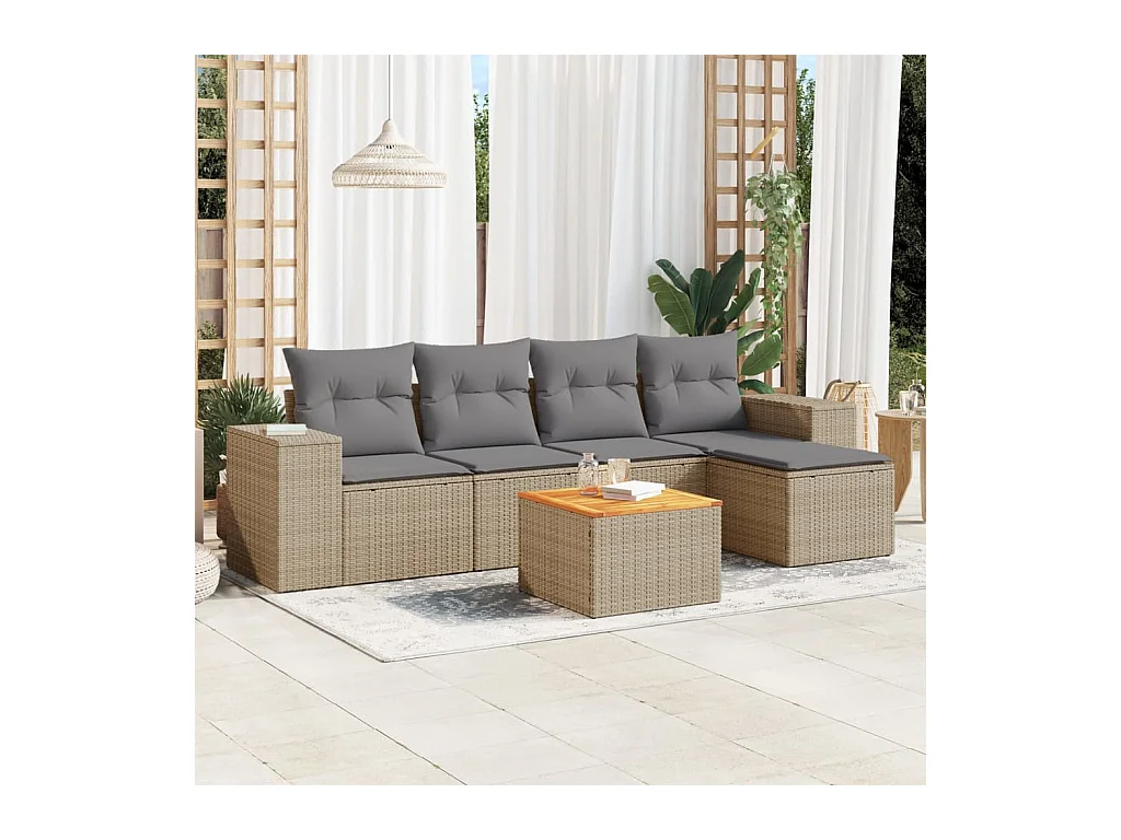 Salon de jardin avec coussins 6 pièces beige résine tressée
