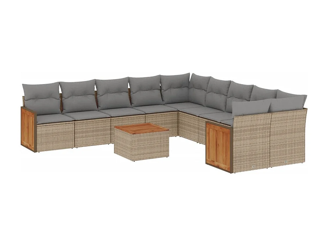 11-delige Tuinset met kussens poly rattan beige