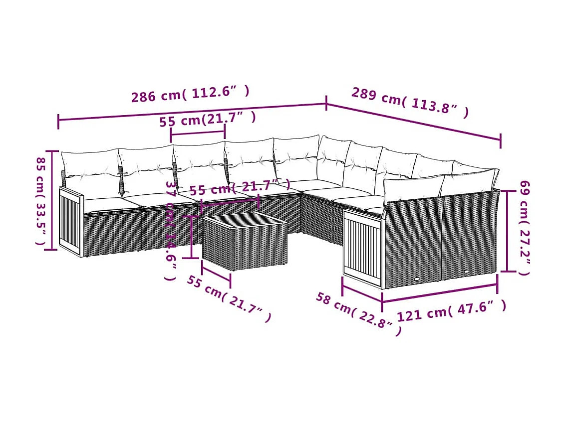 11-delige Tuinset met kussens poly rattan beige