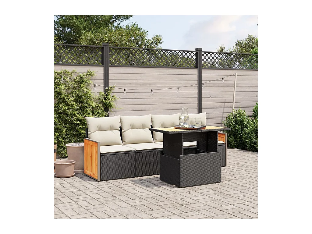 Salon de jardin 5 pièces avec coussins noir résine tressée