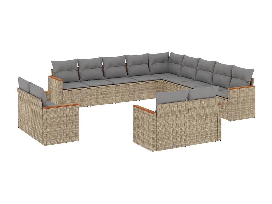 13 peças conjunto de sofás p/ jardim com almofadões vime PE bege