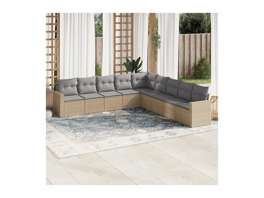 9 peças conjunto de sofás p/ jardim com almofadões vime PE bege