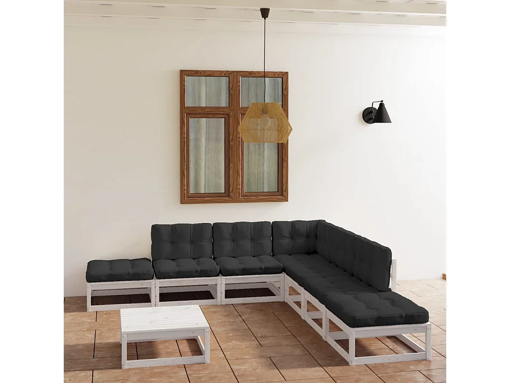 8 peças conjunto lounge de jardim com almofadões pinho maciço
