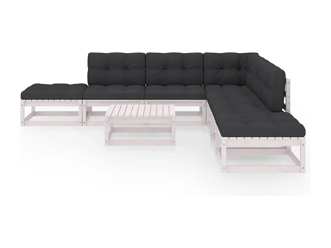 8 peças conjunto lounge de jardim com almofadões pinho maciço