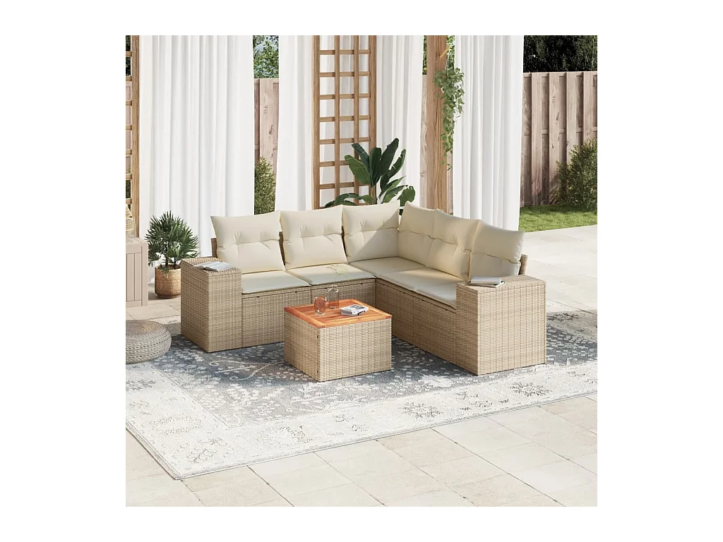 6-delige Loungeset met kussens poly rattan beige