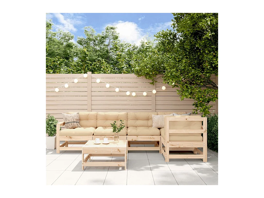 Salon de jardin 6 pièces avec coussins bois massif