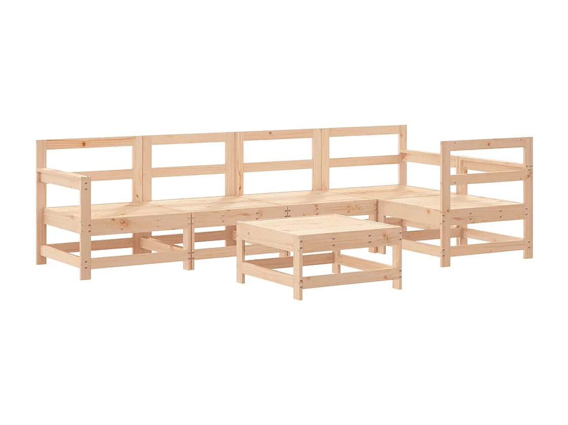 Salon de jardin 6 pièces avec coussins bois massif