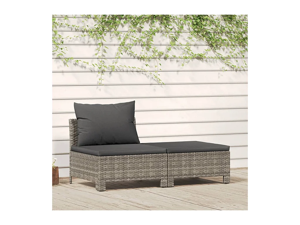 2-delige Loungeset met kussens poly rattan grijs