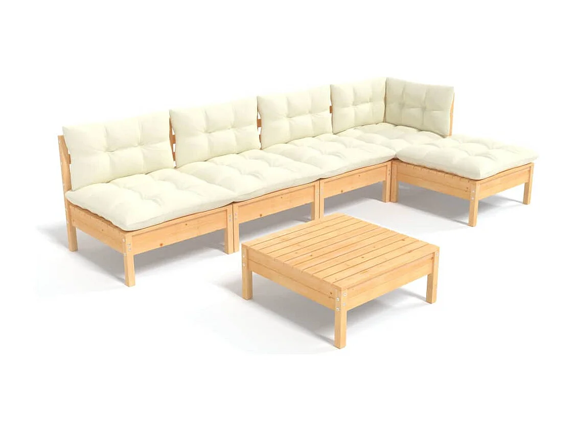 Muebles de jardín 6 piezas cojines madera de pino color crema
