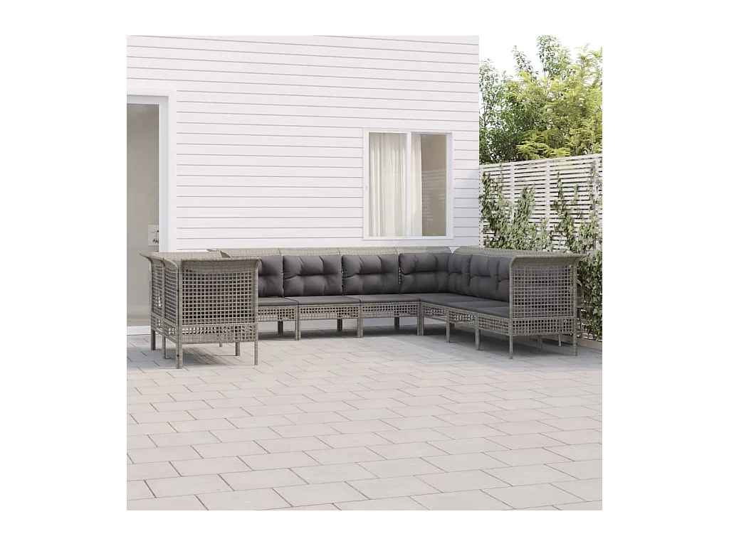 Salon de jardin 9 pièces avec coussins Gris Résine tressée