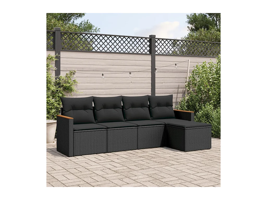 Salon de jardin 5 pièces avec coussins noir résine tressée