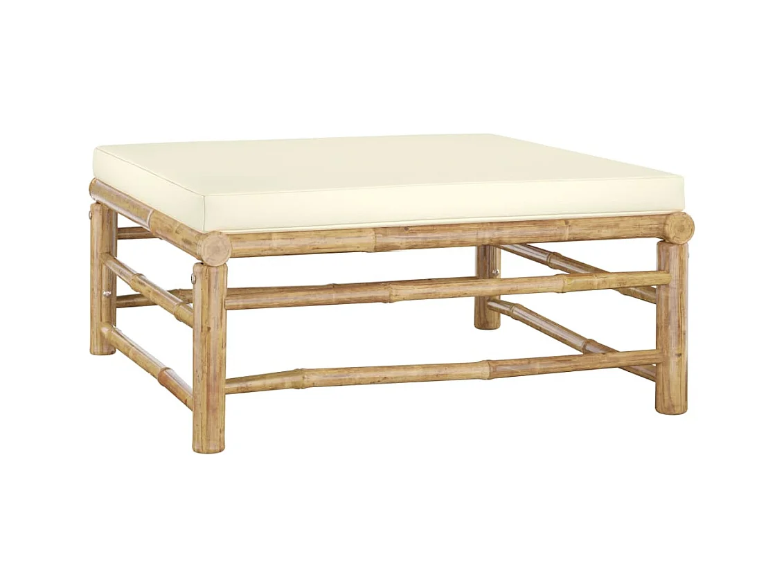 Set de muebles de jardín 6 piezas bambú y cojines blanco crema
