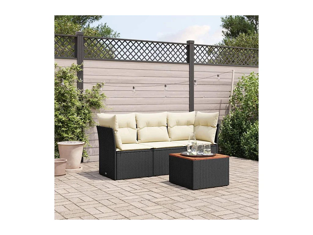 Salon de jardin 4 pièces avec coussins noir résine tressée