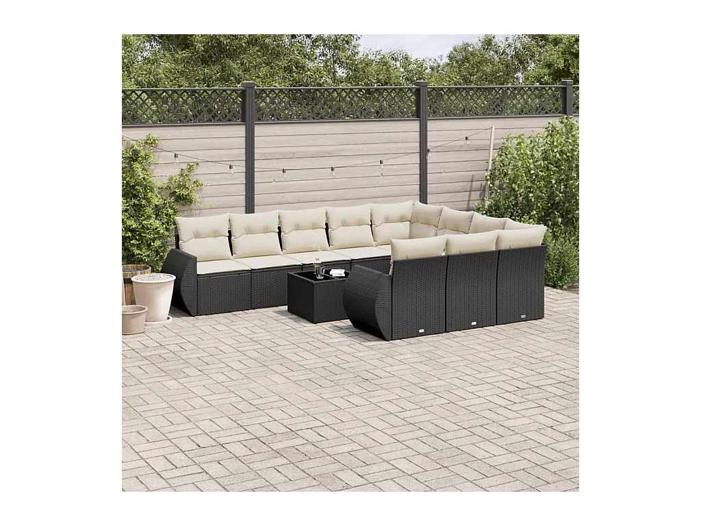 11-delige Loungeset met kussens poly rattan zwart