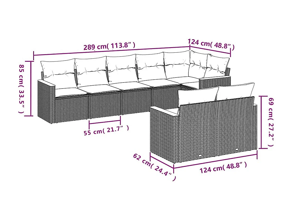 8-delige Loungeset met kussens poly rattan beige