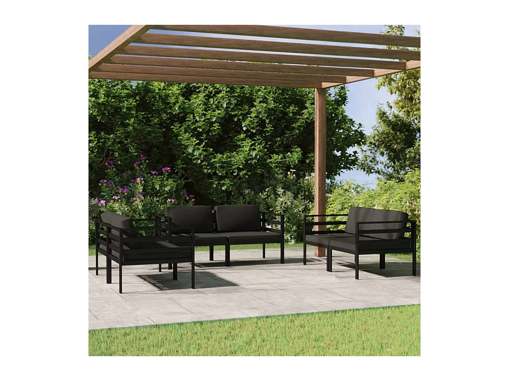 Salon de jardin 6 pièces avec coussins Aluminium Anthracite