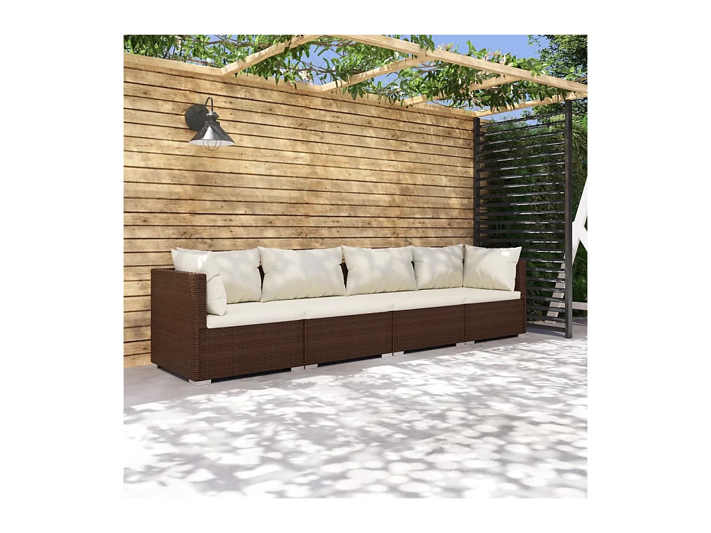Salon de jardin 4 pièces avec coussins Résine tressée Marron