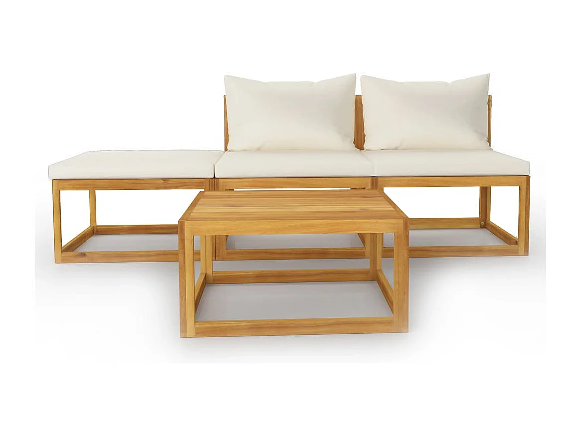 Salon de jardin 4 pièces avec coussin Crème Bois d'acacia solide
