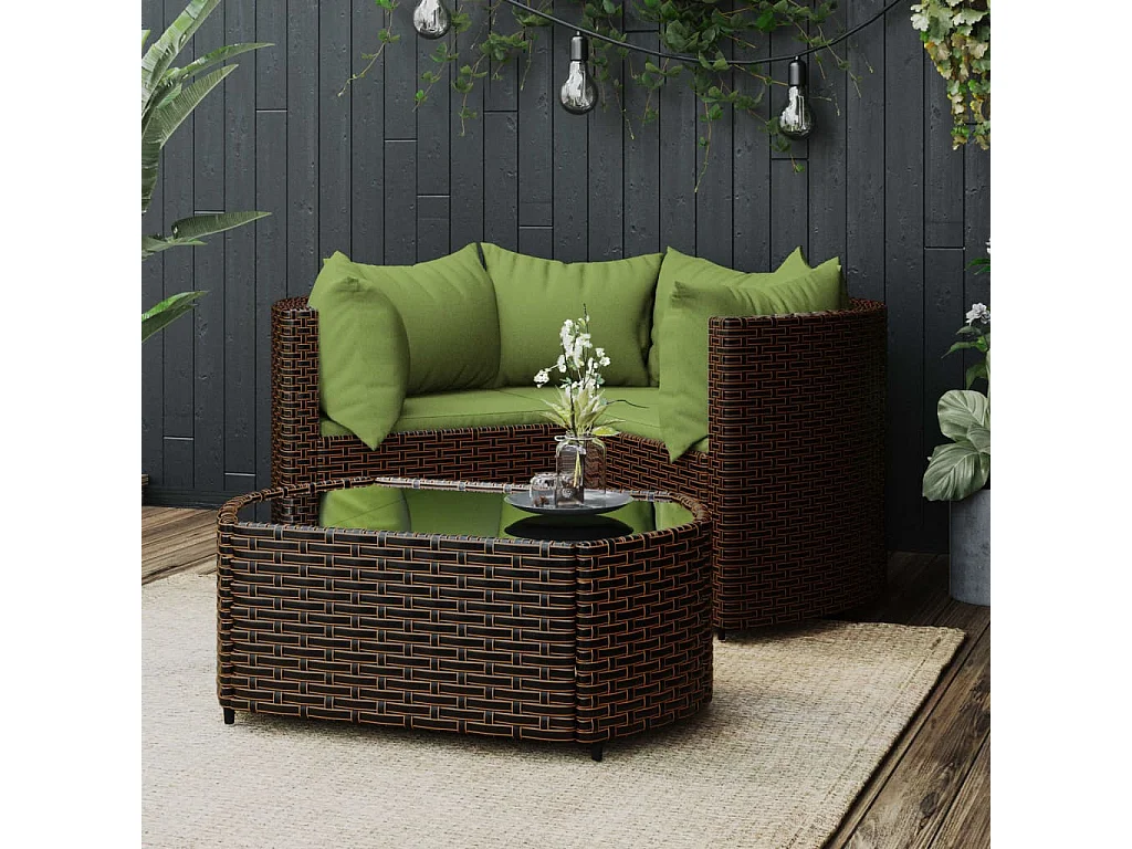 4-delige Loungeset met kussens poly rattan bruin