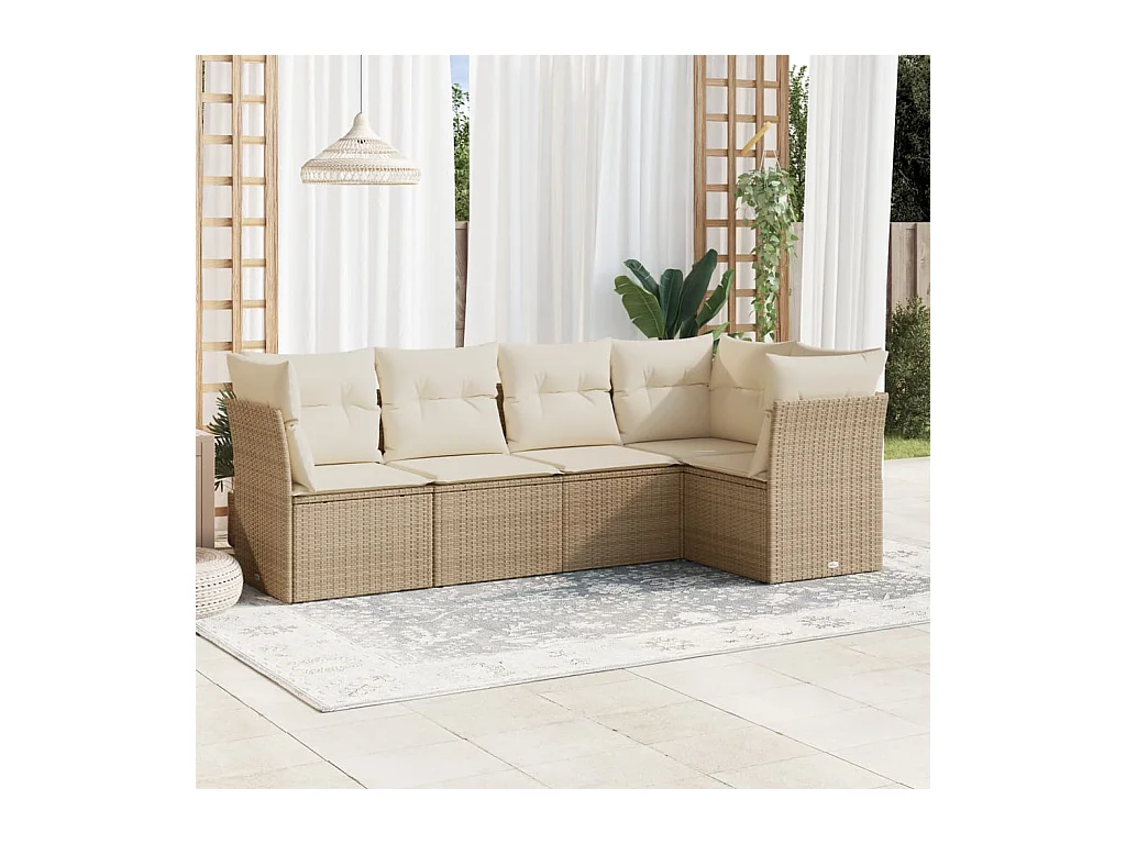 Salon de jardin avec coussins 5 pièces beige résine tressée