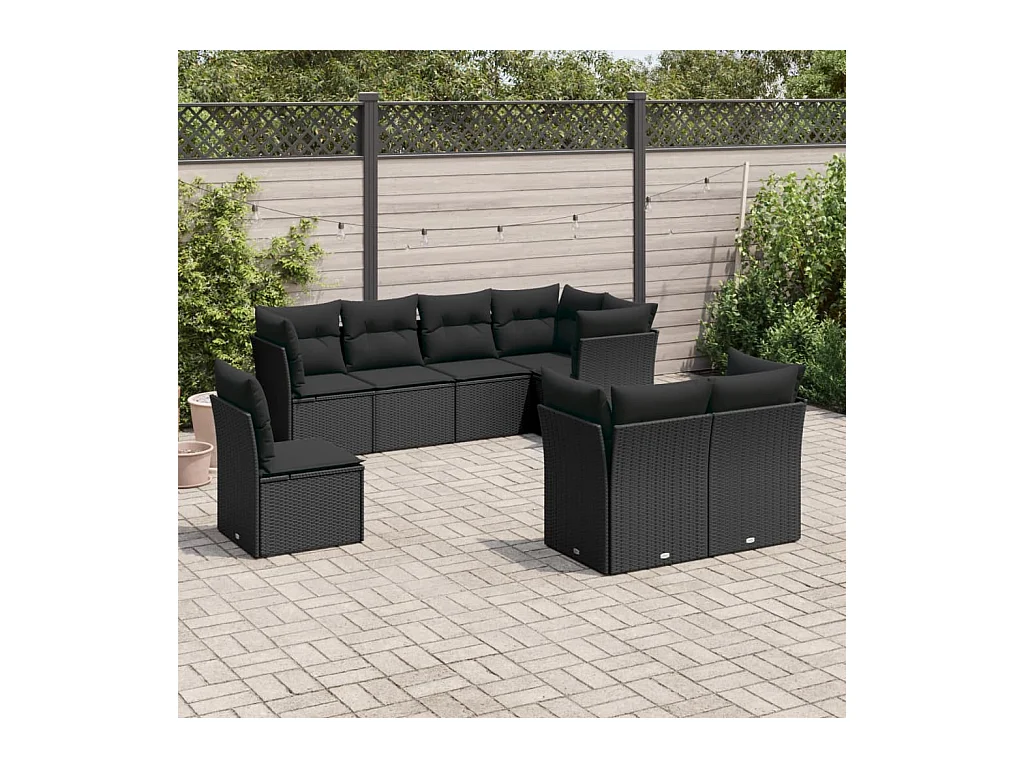 8 peças conjunto sofás de jardim com almofadões vime PE preto