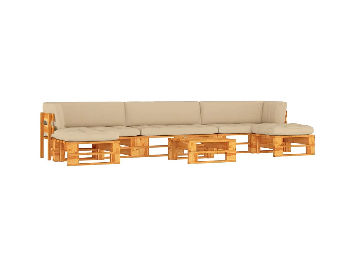 Muebles de palets 6 piezas y cojines madera pino impregnada miel