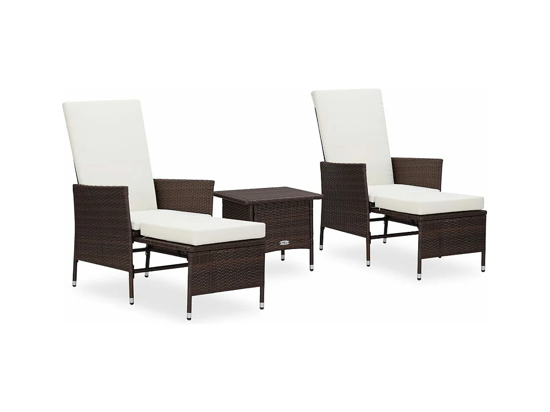 3-delige Loungeset met kussens poly rattan bruin
