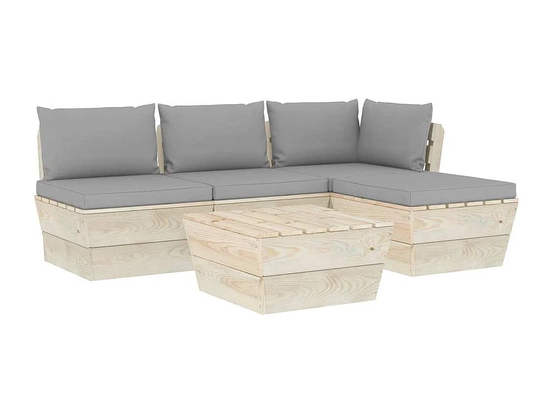 Salon de jardin palette 5 pièces avec coussins Épicéa imprégné