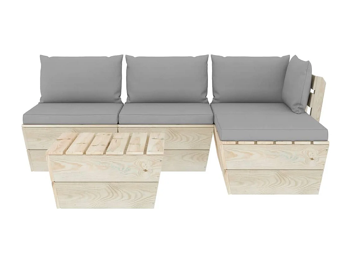 Salon de jardin palette 5 pièces avec coussins Épicéa imprégné