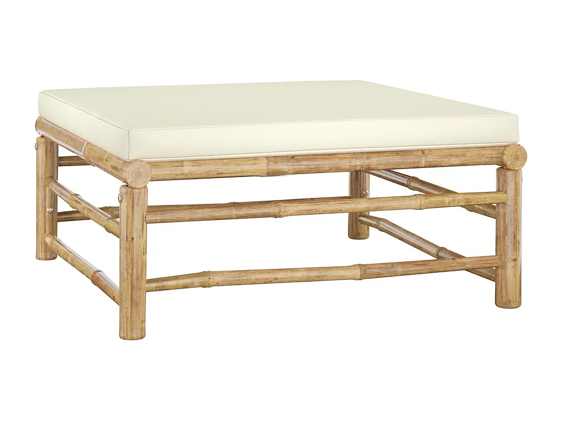 Salon de jardin 8 pièces avec coussins blanc crème Bambou