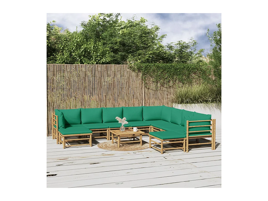 Salon de jardin 11 pièces avec coussins vert bambou