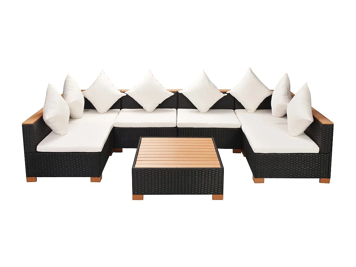 7 peças conjunto lounge de jardim c/ almofadões vime PE preto