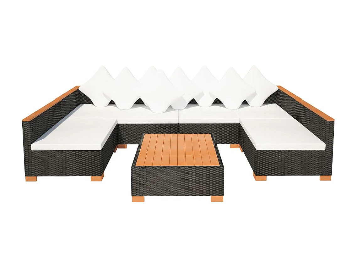 7 peças conjunto lounge de jardim c/ almofadões vime PE preto