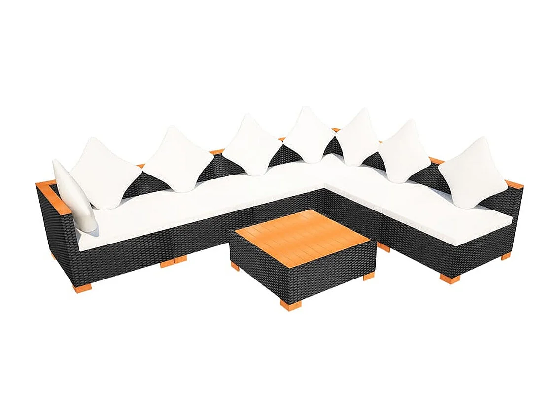 7 peças conjunto lounge de jardim c/ almofadões vime PE preto